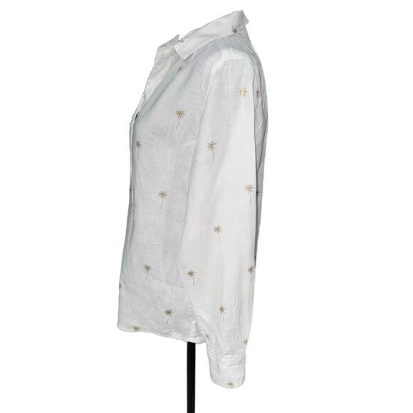 TOMMY BAHAMA Women’s Beach Daze Palm Trees Linen Shirt In White Gold Palm-Small - Picture 9 of 12